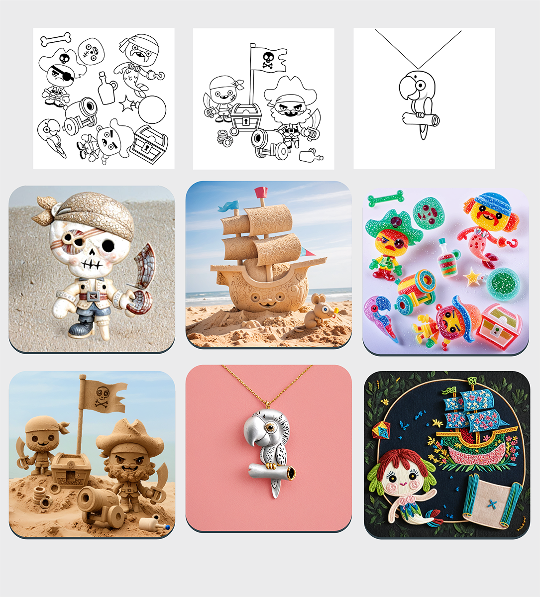 Some example Designs and Gens made from the Pirates stencil sheets