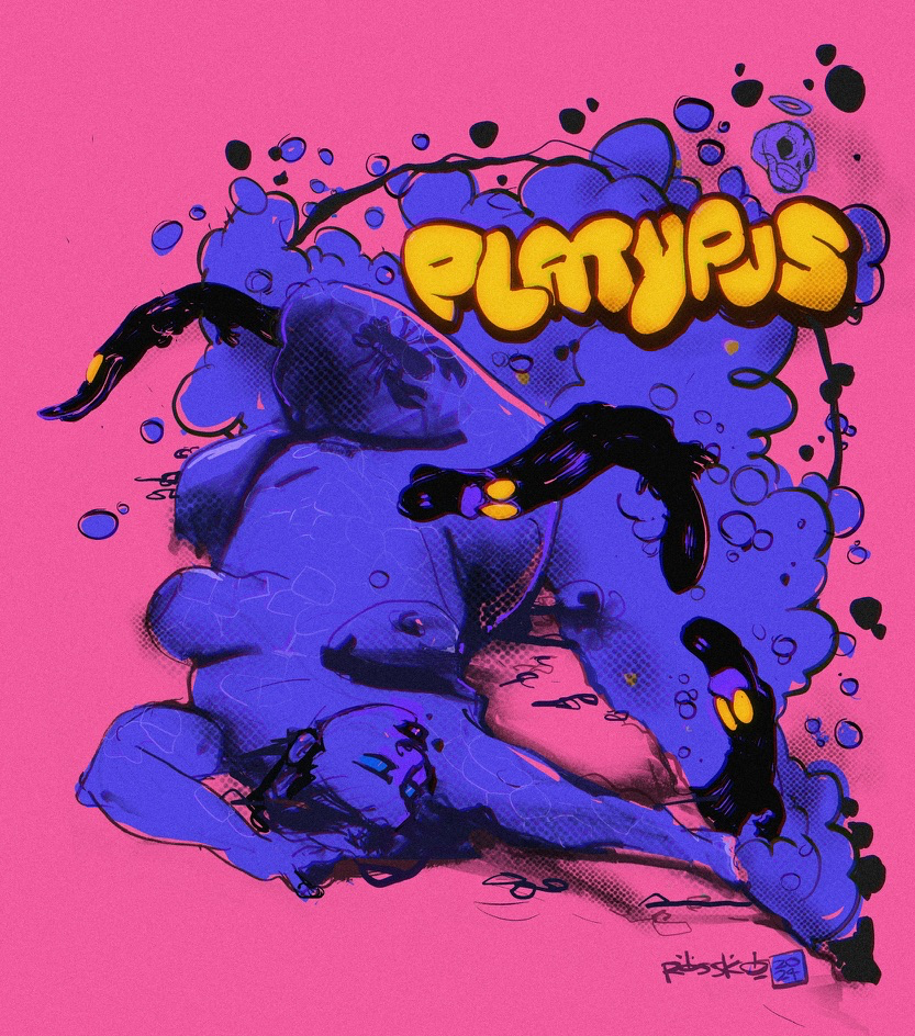Platypus -Black Ink and Digital - Personal Illustration from my "Australian Creatures" series - 2024