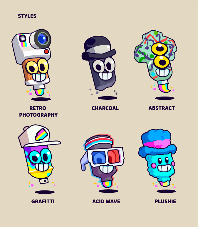 Style Icon designs, each a "Magic Marker" depicting the AI "art styles" that will transform your sketch