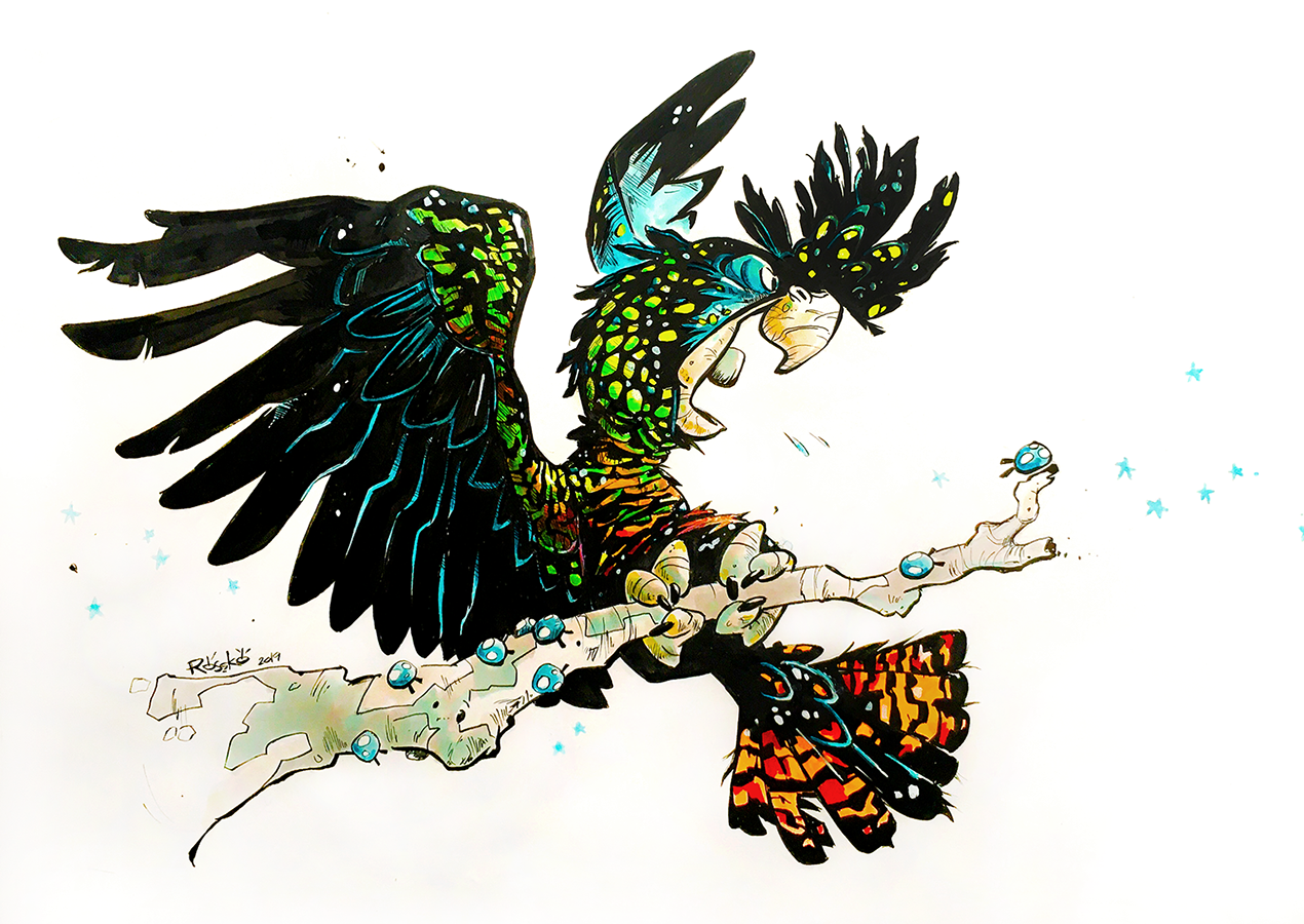 Black Cosmic Cockatoo - Ink and Markers - Personal Illustration - 2019