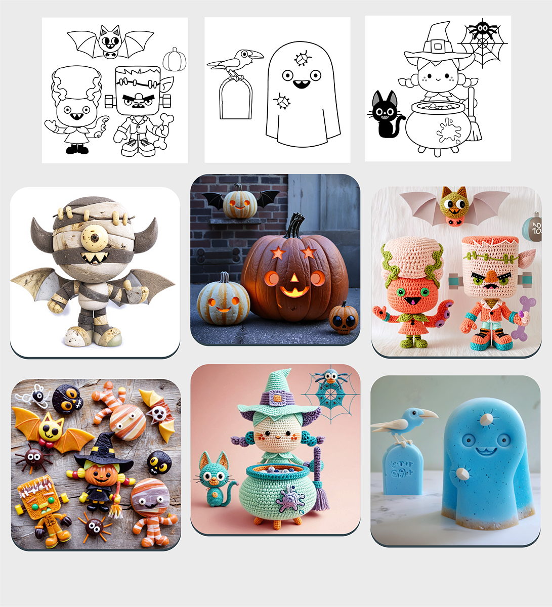 Some example Designs and Gens made from the Monster Maker stencil sheets