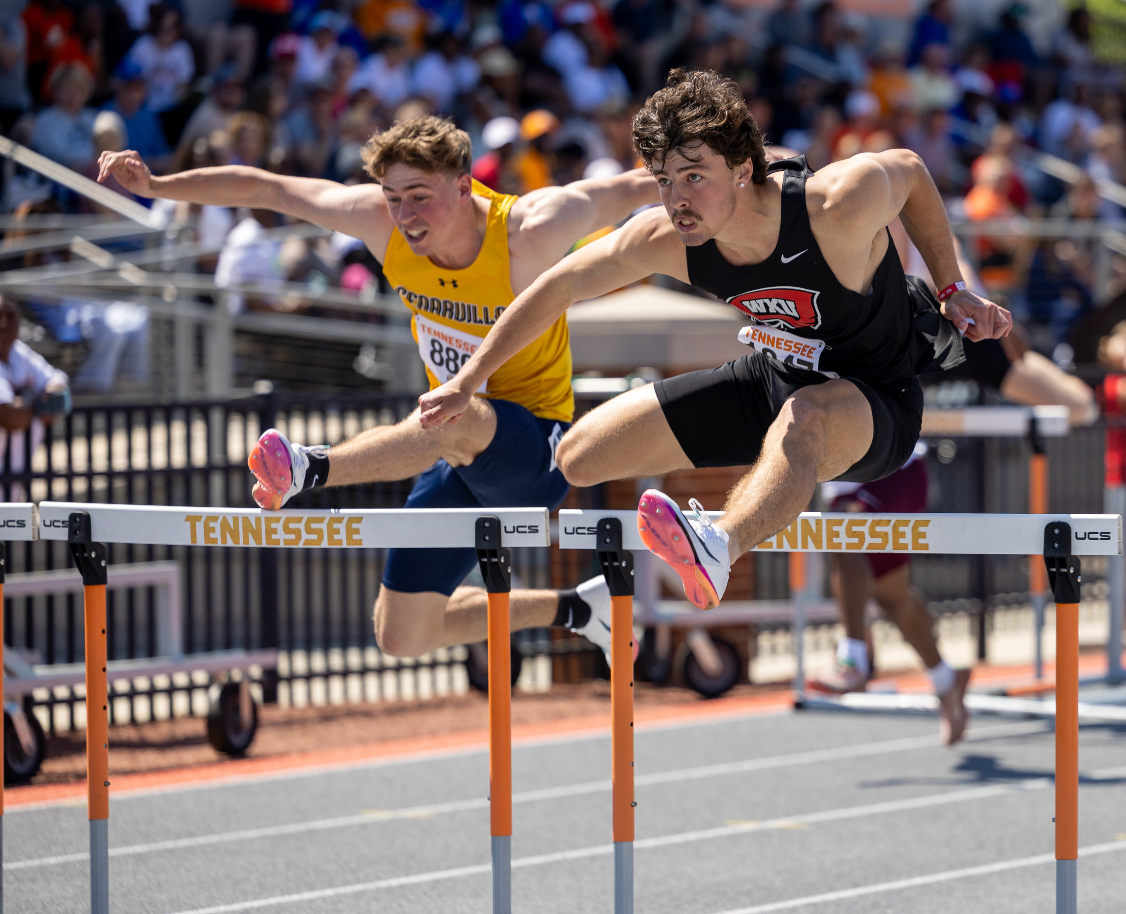 Van Thrasher competes in the 110-meter hurdles at the 2026 Tennessee Invite in Knoxville Tennessee on Saturday April 11, 2026.