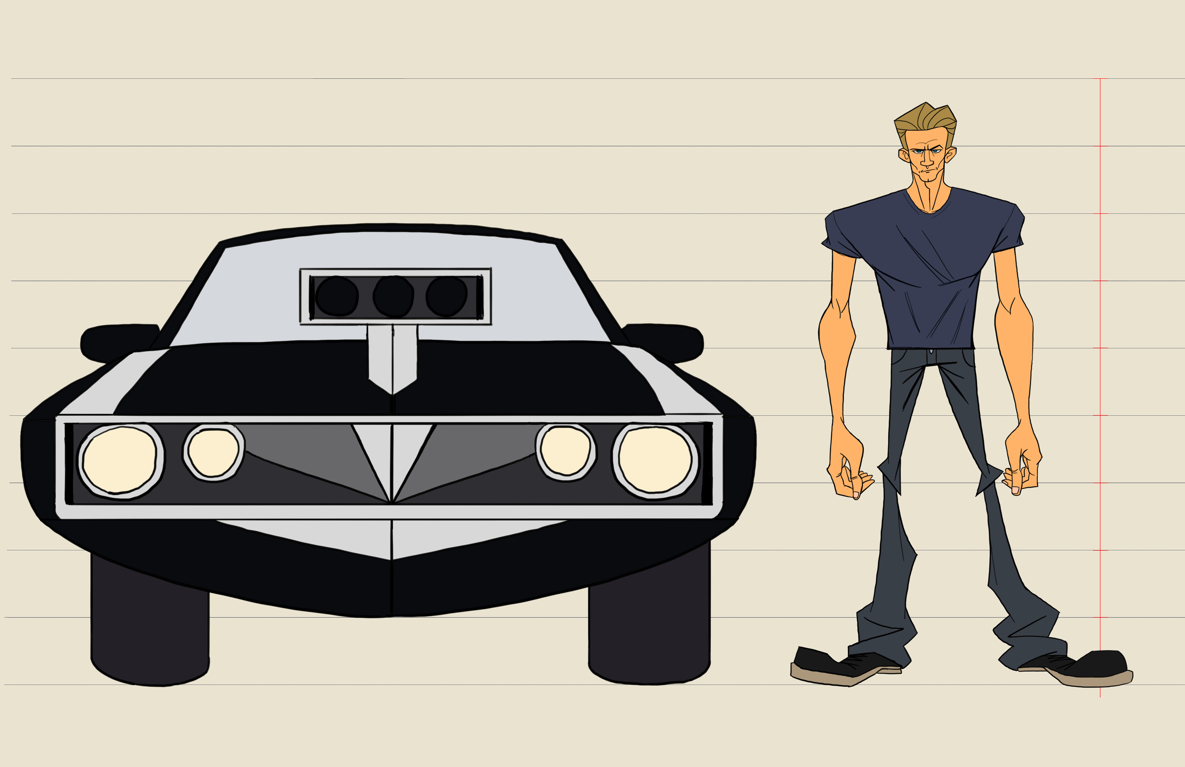 Driver and Car Front View