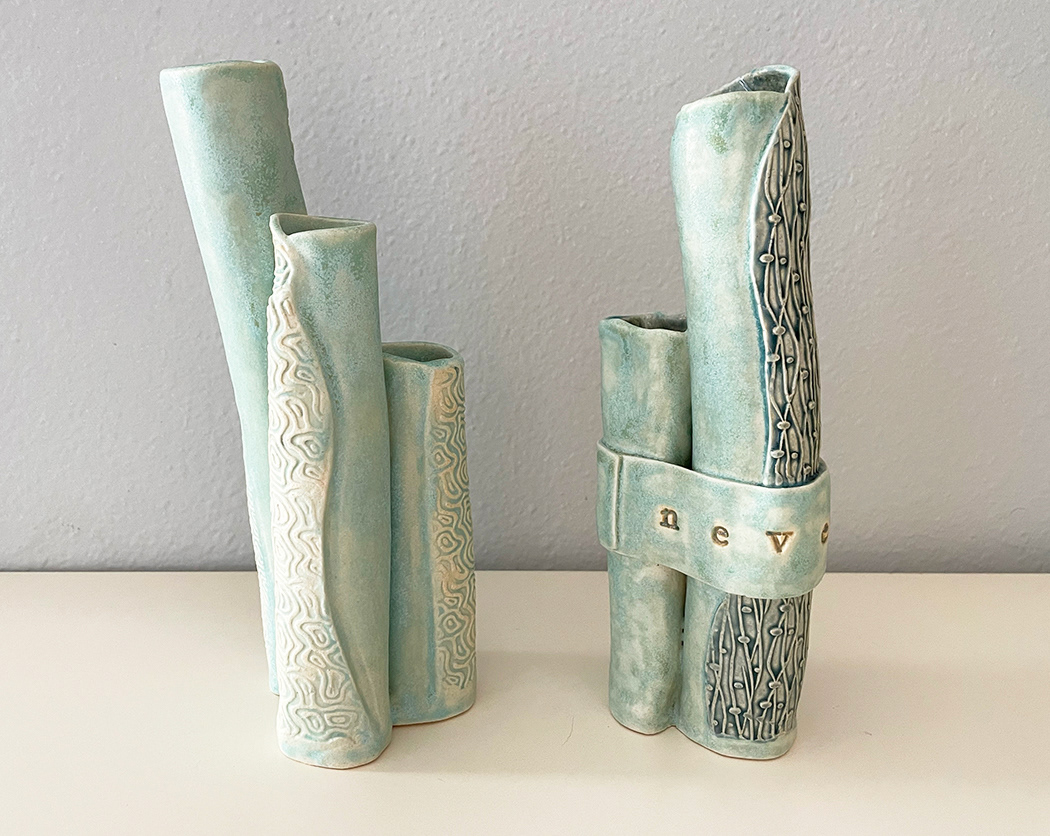 small vases: trio (left) sold ... duo (right) $39 8.5"x3"