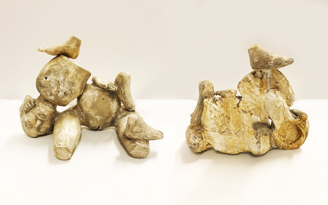 A PEZZI 2 gesso dipinto ad acrilico