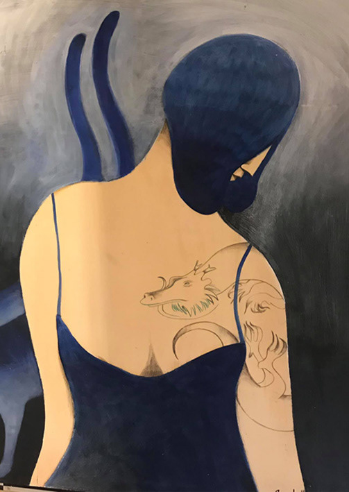 BLU acrilico e pigmento su tavola