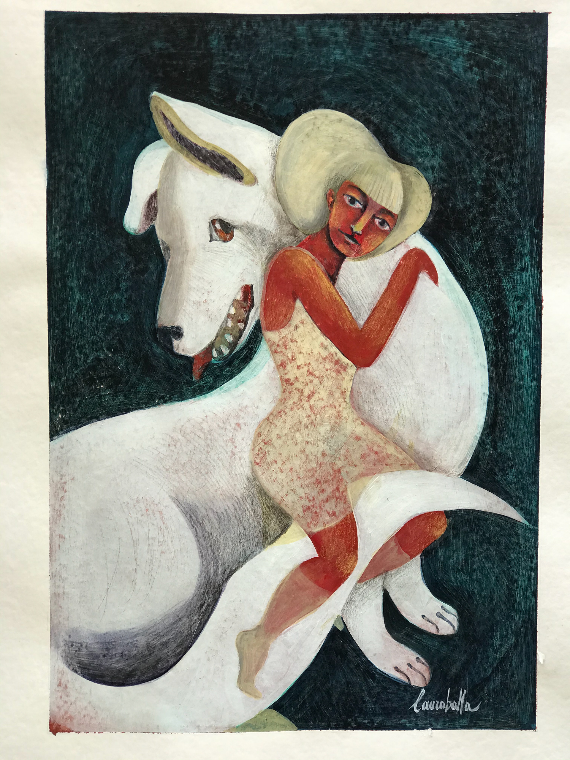 IO E REX acrilico su carta martellata 100x70 cm 