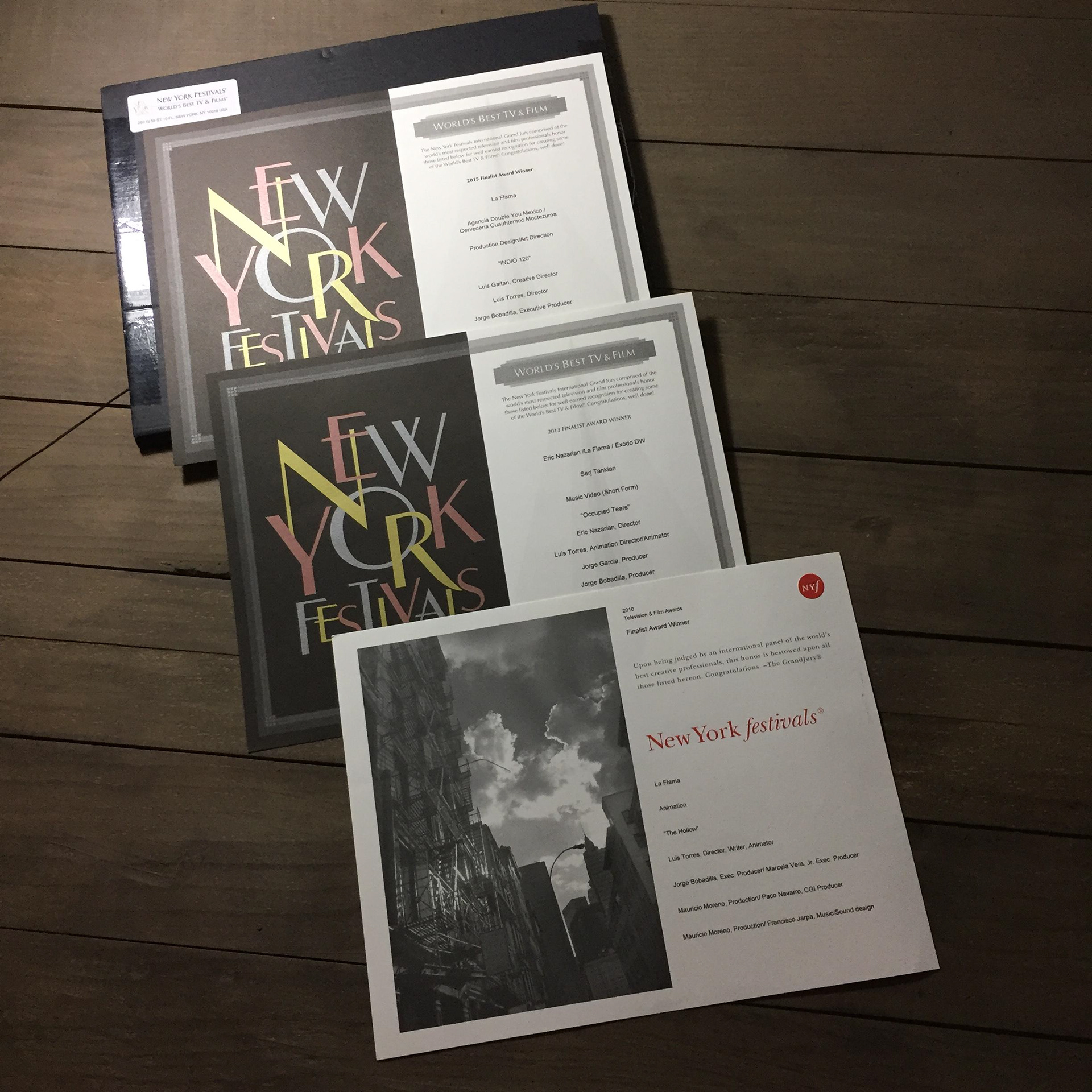 NEW YORK FESTIVALS - Finalist Certificates