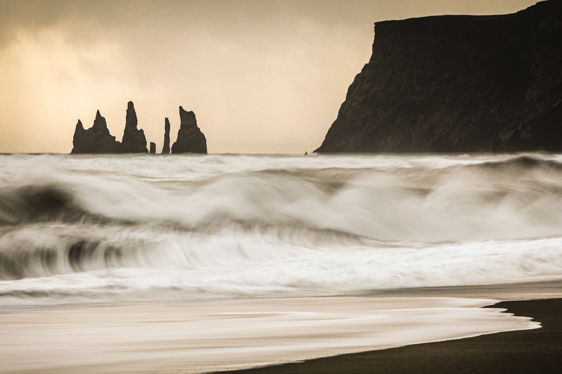 North Atlantic Waves at dusk Vik East Beach