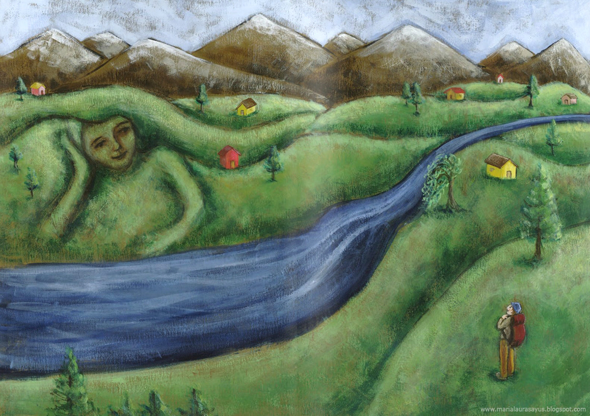 Illustration based on the song "Si vas para Chile" (Chito Faró) for the book Mis abuelos también lo cuentan, which features stories, legends, and songs from 50 communities in Buenos Aires.