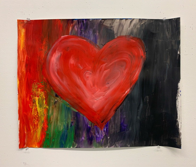 Frankie McGovern, "Fire Heart", Acrylic on Paper, Beginning Painting