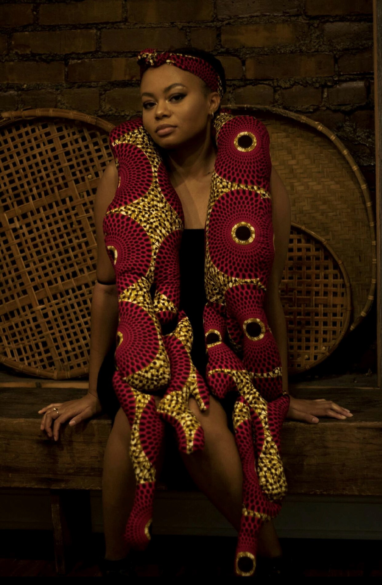 Eriana Hargrove, "Dripping Royalty", African textile prints, poly fill and embroidery floss