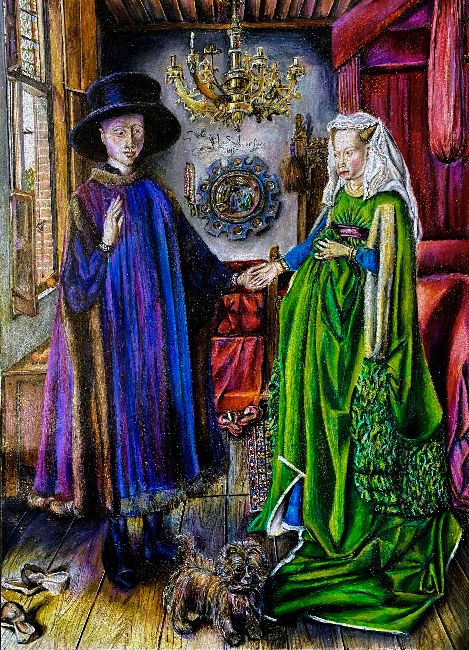 Antoine Pastor, "Arnolfini Wedding Portrait Study", Colored Pencil 18 x 15", Drawing with Color Class