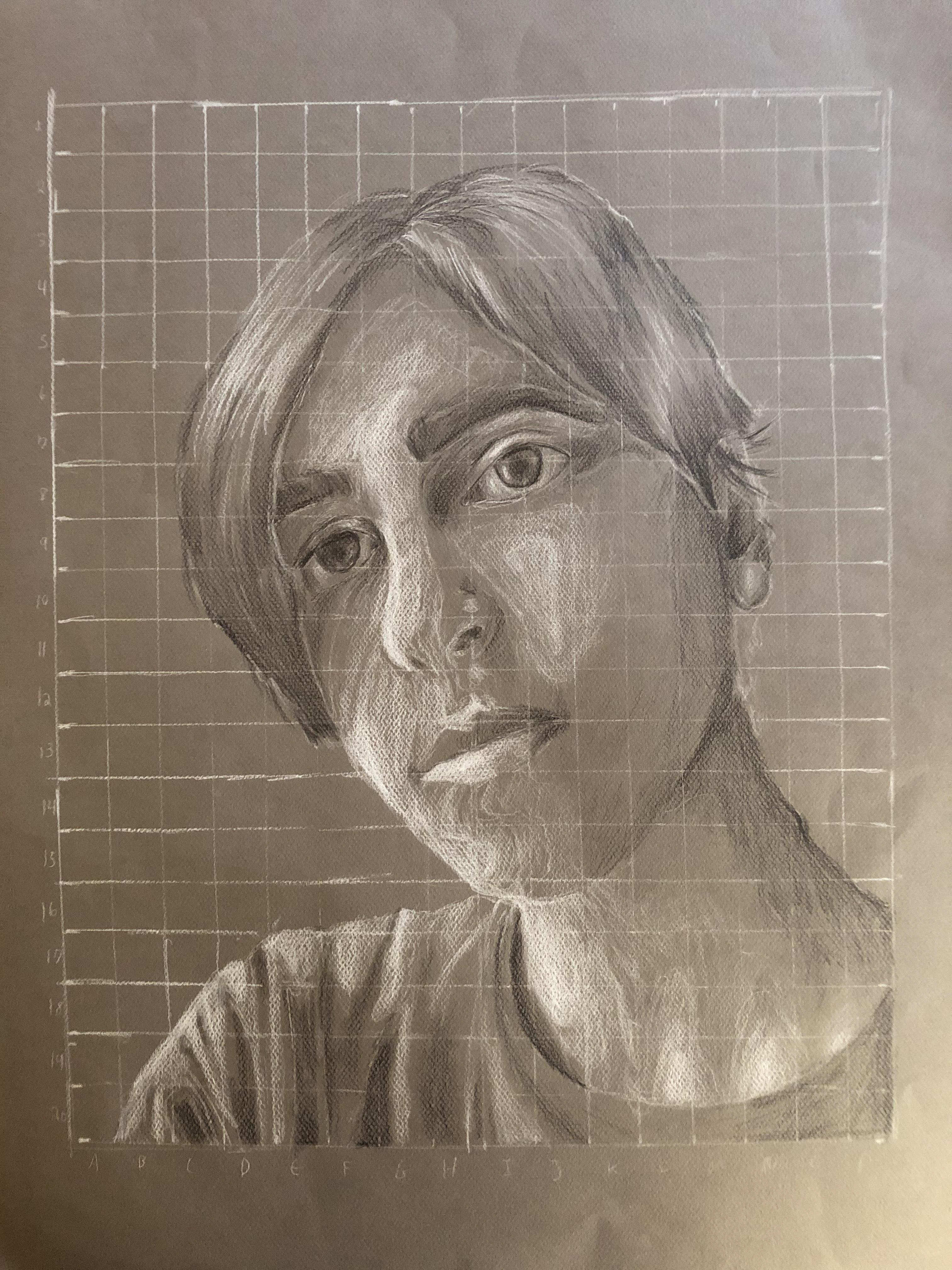 Zoe Stiefel, "Gridding", Drawing/Pencil, Narrative Self Portraits Class
