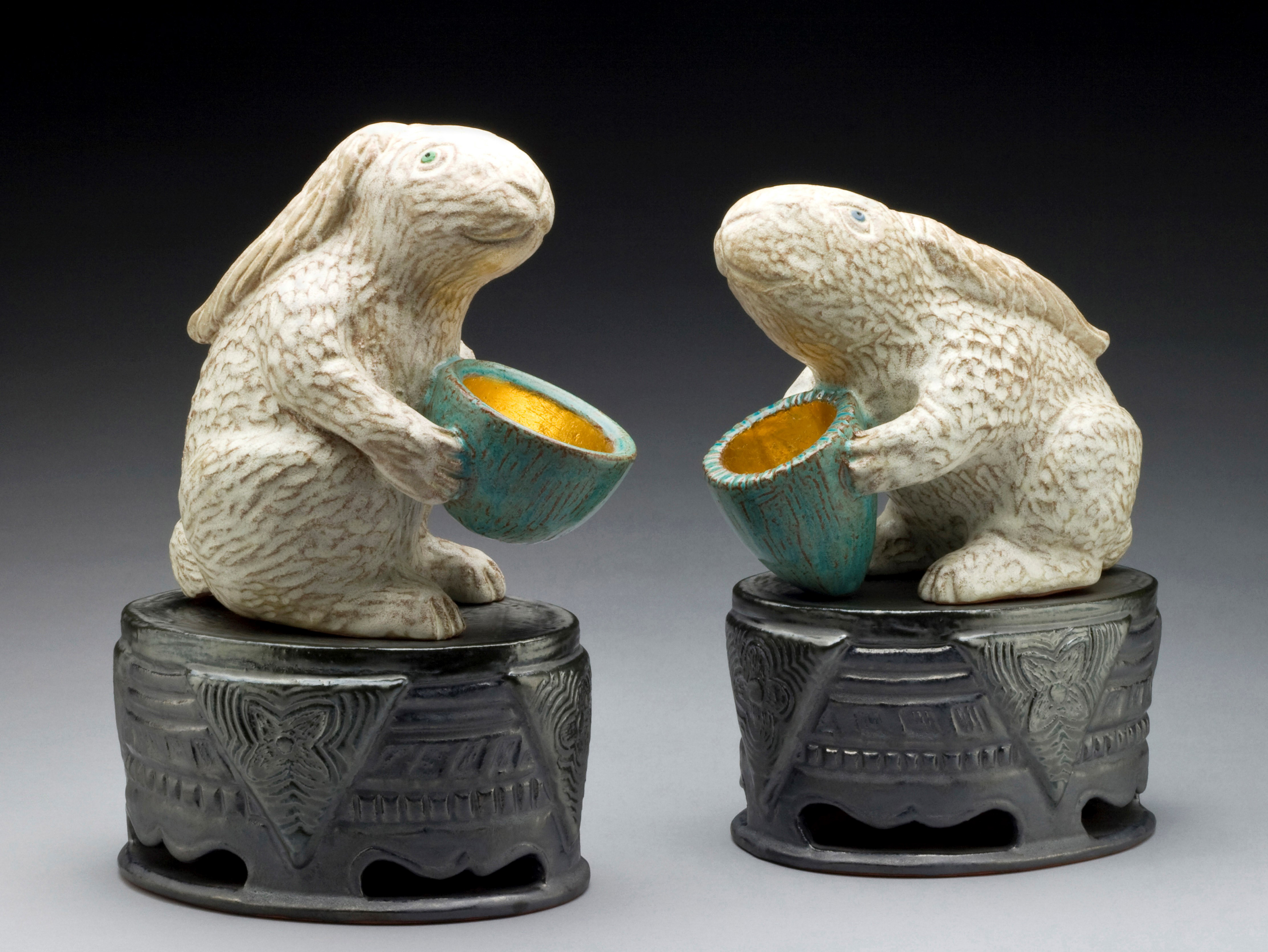 Lynne Lofton, "Magical Offerings (Pair)", Hand built earthenware, 12"W x 16.5"W x 6"D
