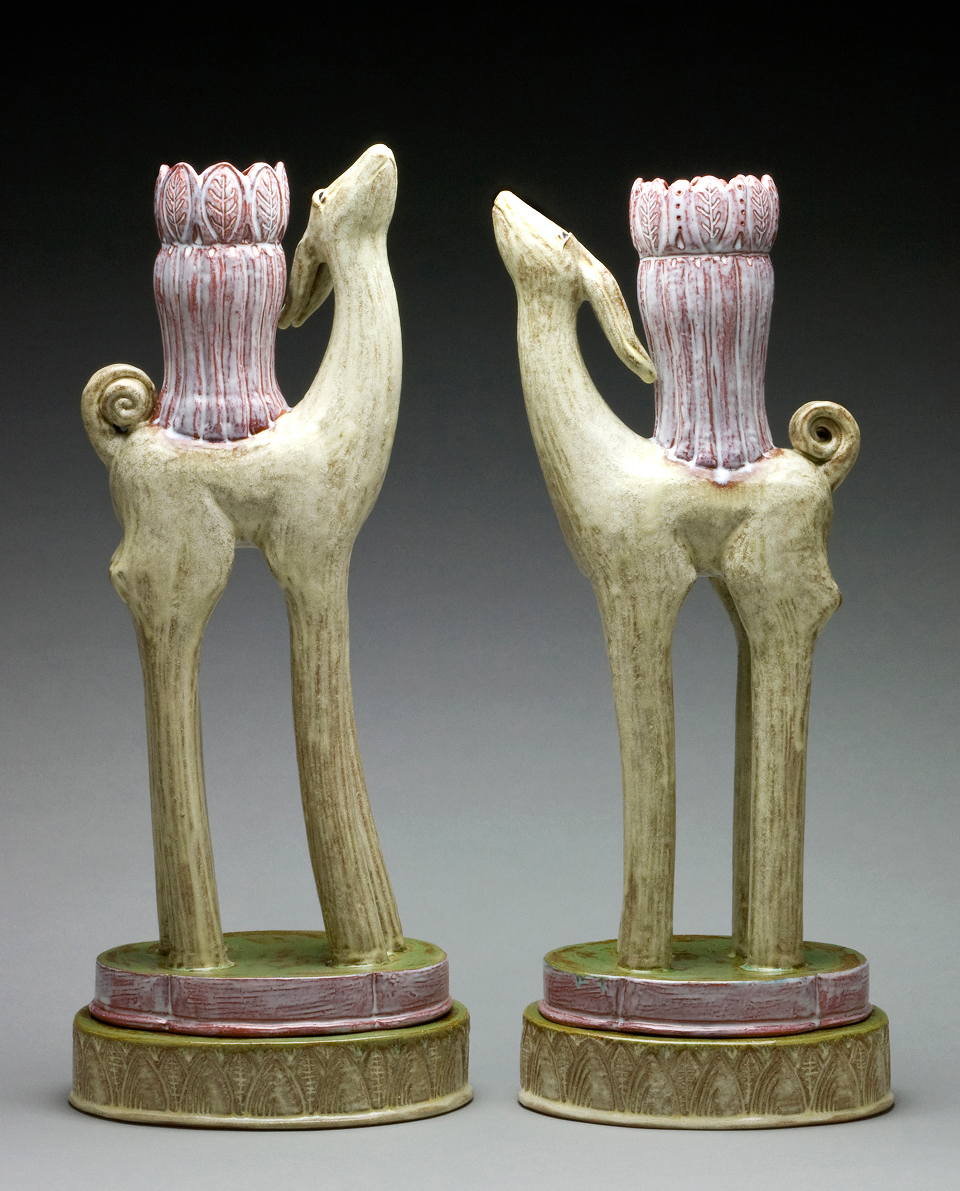 Lynne Lofton, "Seeking (Pair of Deer)", Hand built earthenware, 25"H x 20"W x 8"D