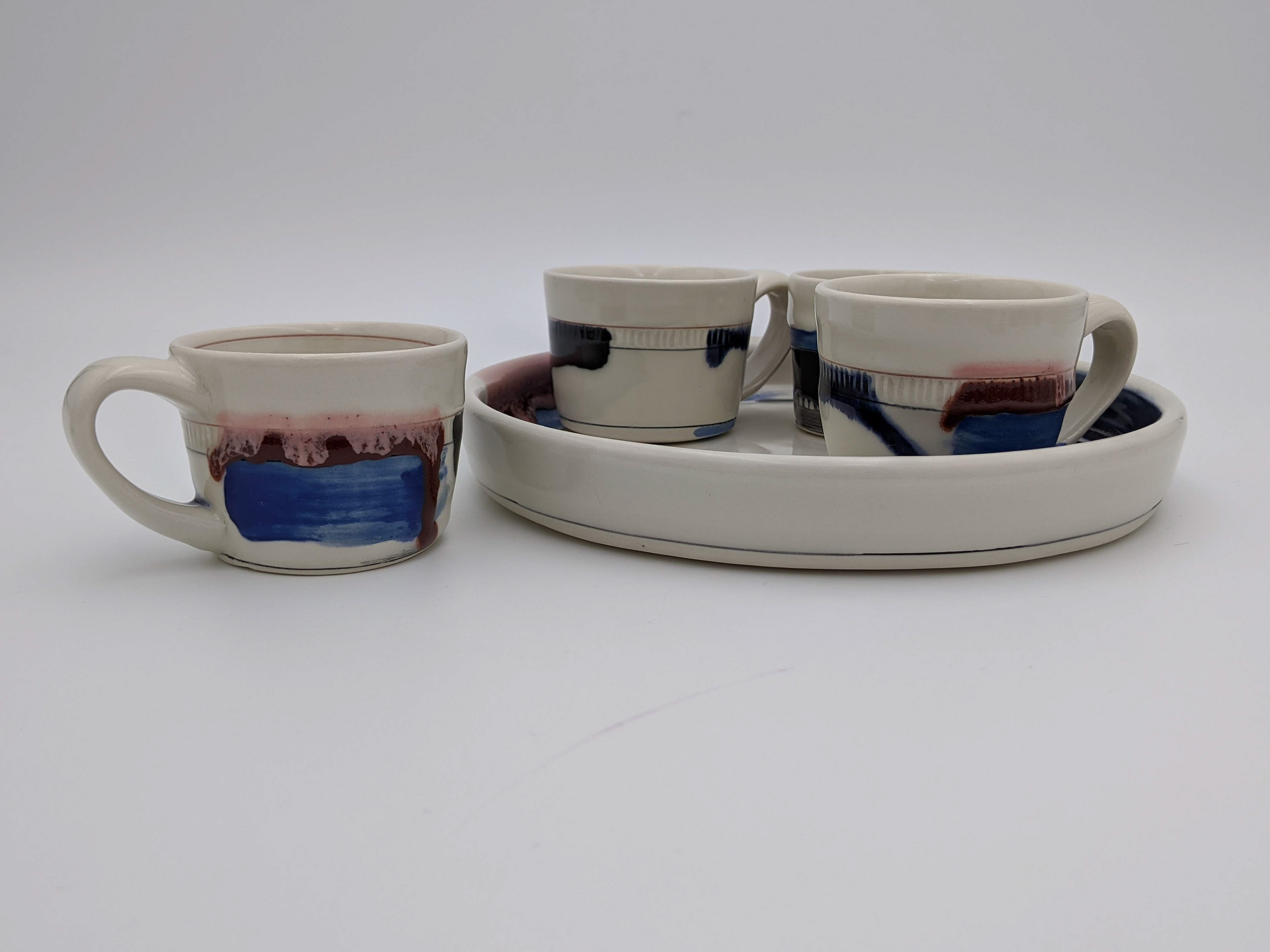 Amy Halko, "Espresso Set", Wheel thrown porcelain, 9" tray