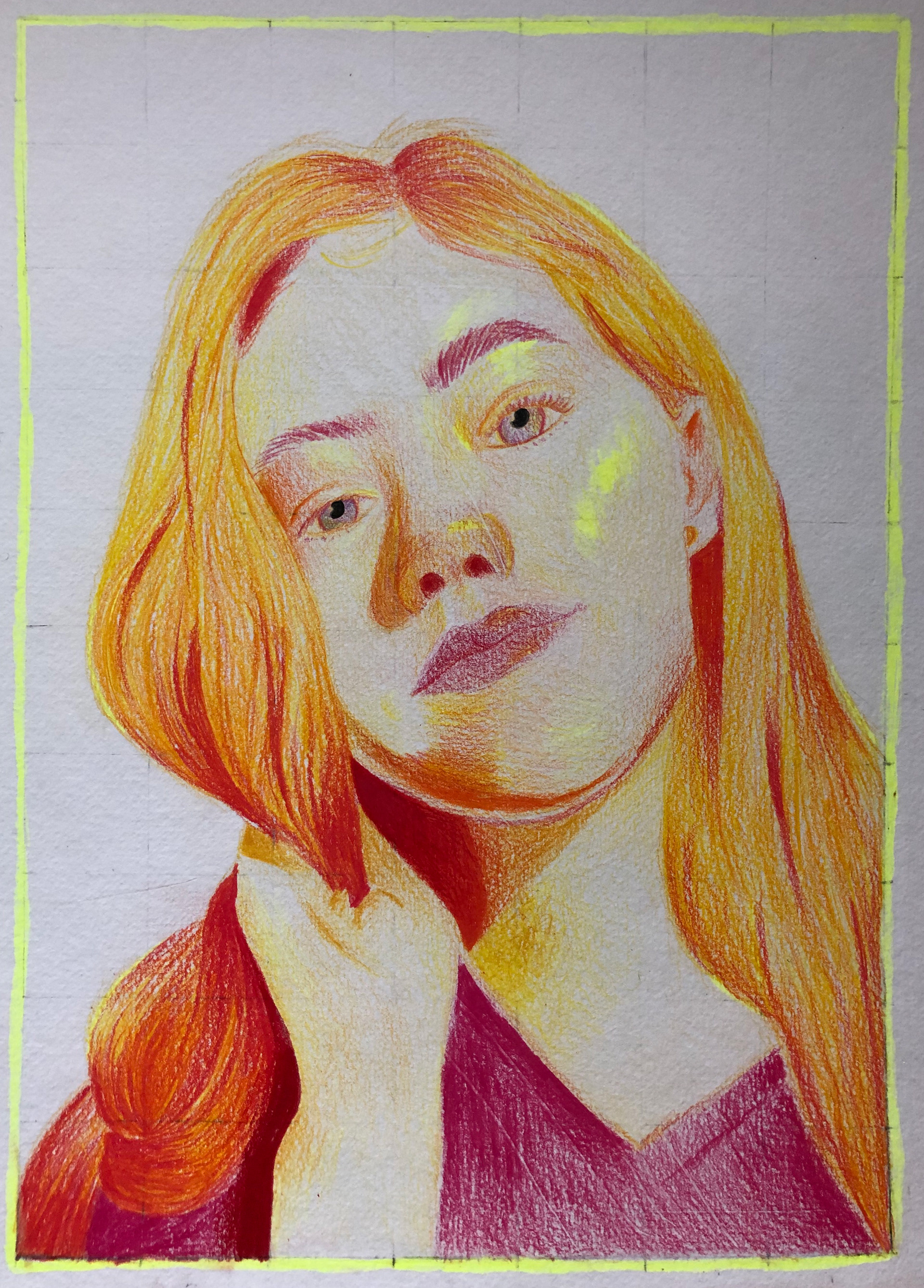 Katrina Boyce "Girl on Fire" Colored Pencil, Narrative Self Portraits Class