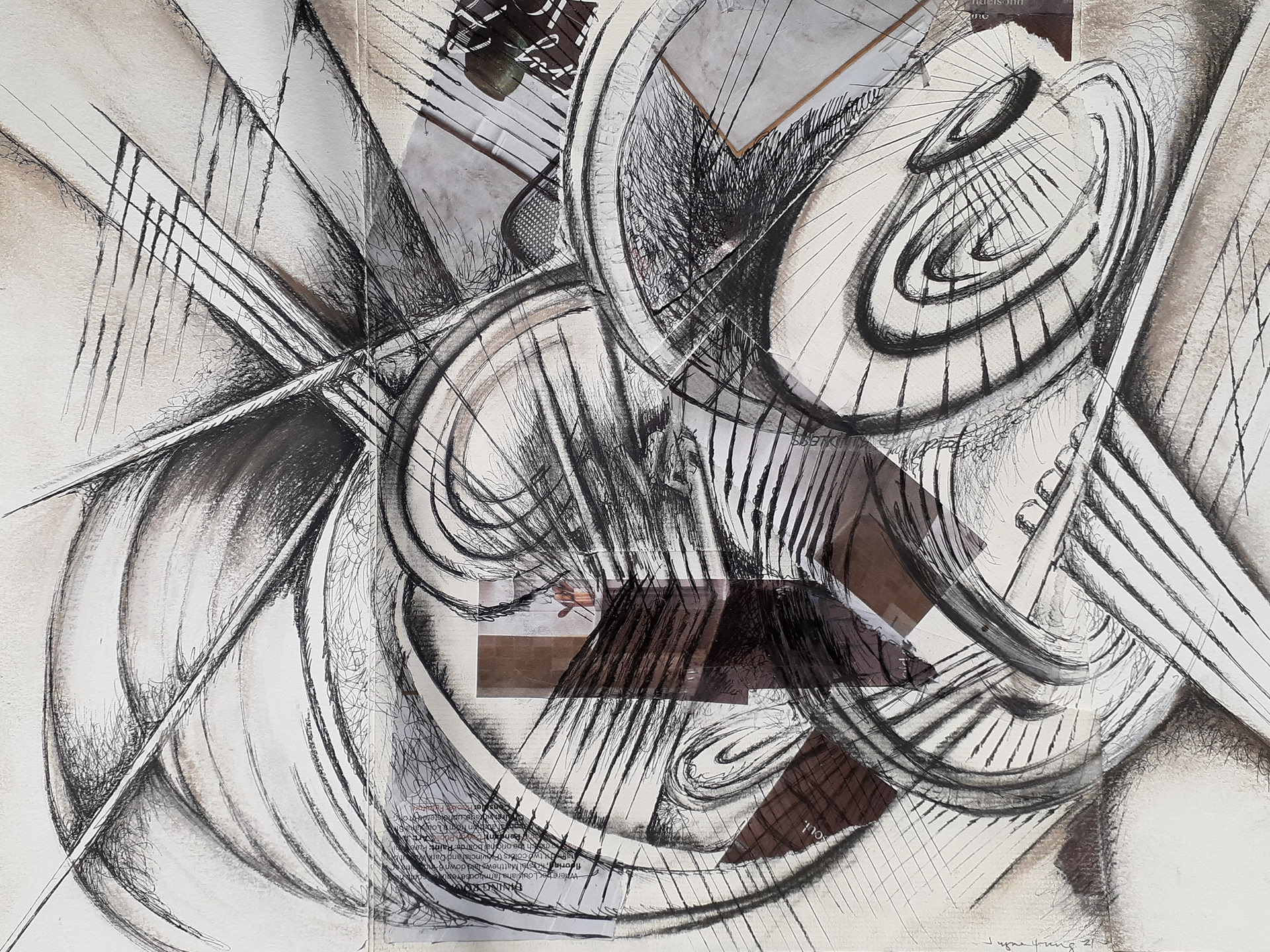 Jayne Young, "Untitled", Collage and Charcoal, 9 x 12", Abstract + Experimental Drawing Class