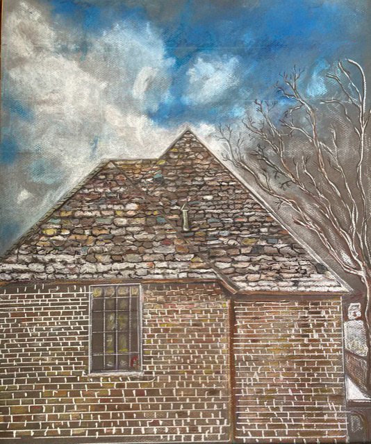 Lynn Haney, "Cathryn's House", Colored pencils, pastel, marker, charcoal 16 x 19", Drawing in Color Class
