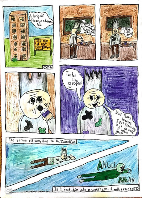 Owen Rakow "Angle Man Comic" Pencil, Ink, Colored Pencil, Cartooning 101 Class
