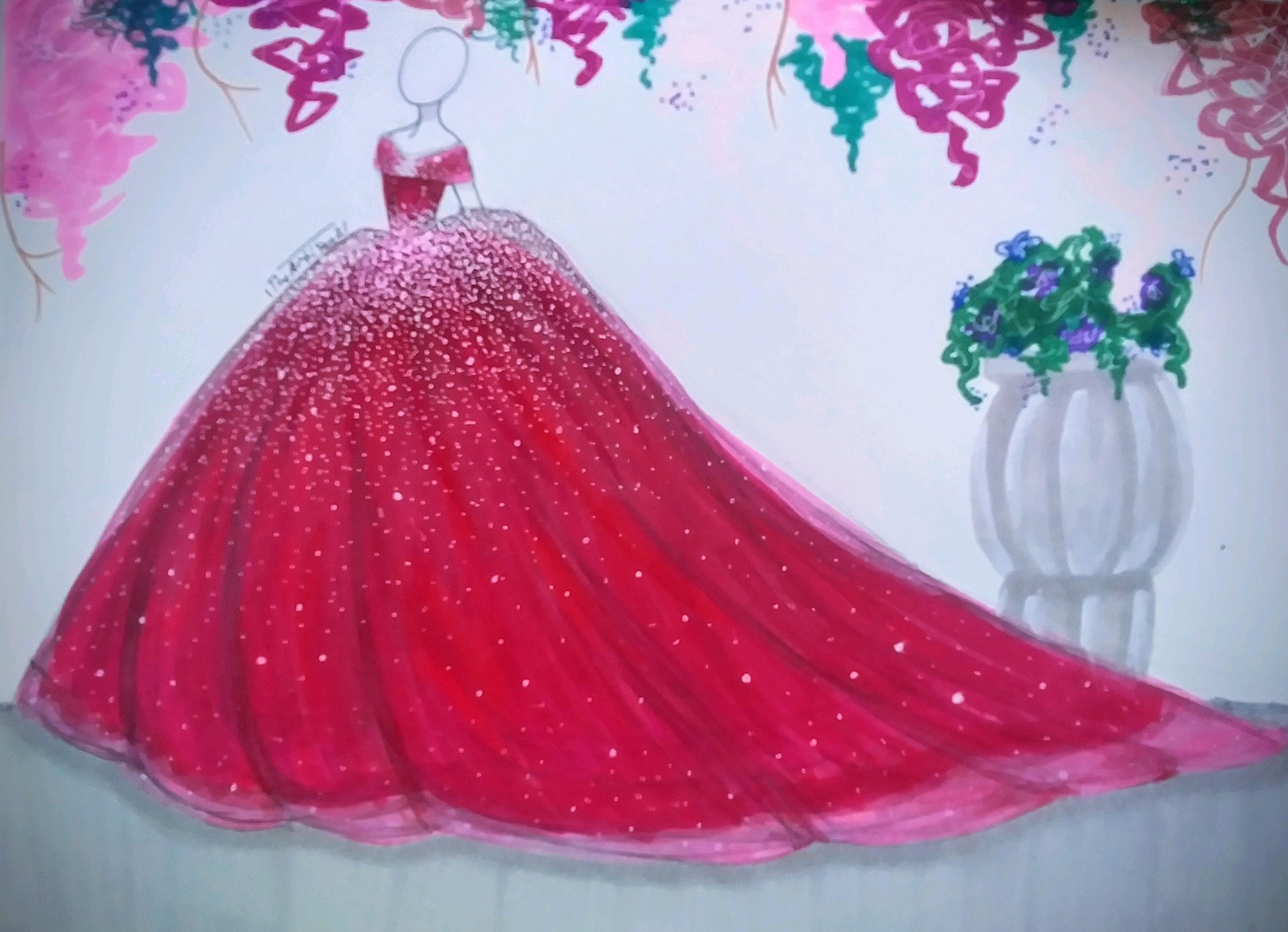 Rylee Gorman, "Beauty and Grace", Markers, Fashion Figure Drawing