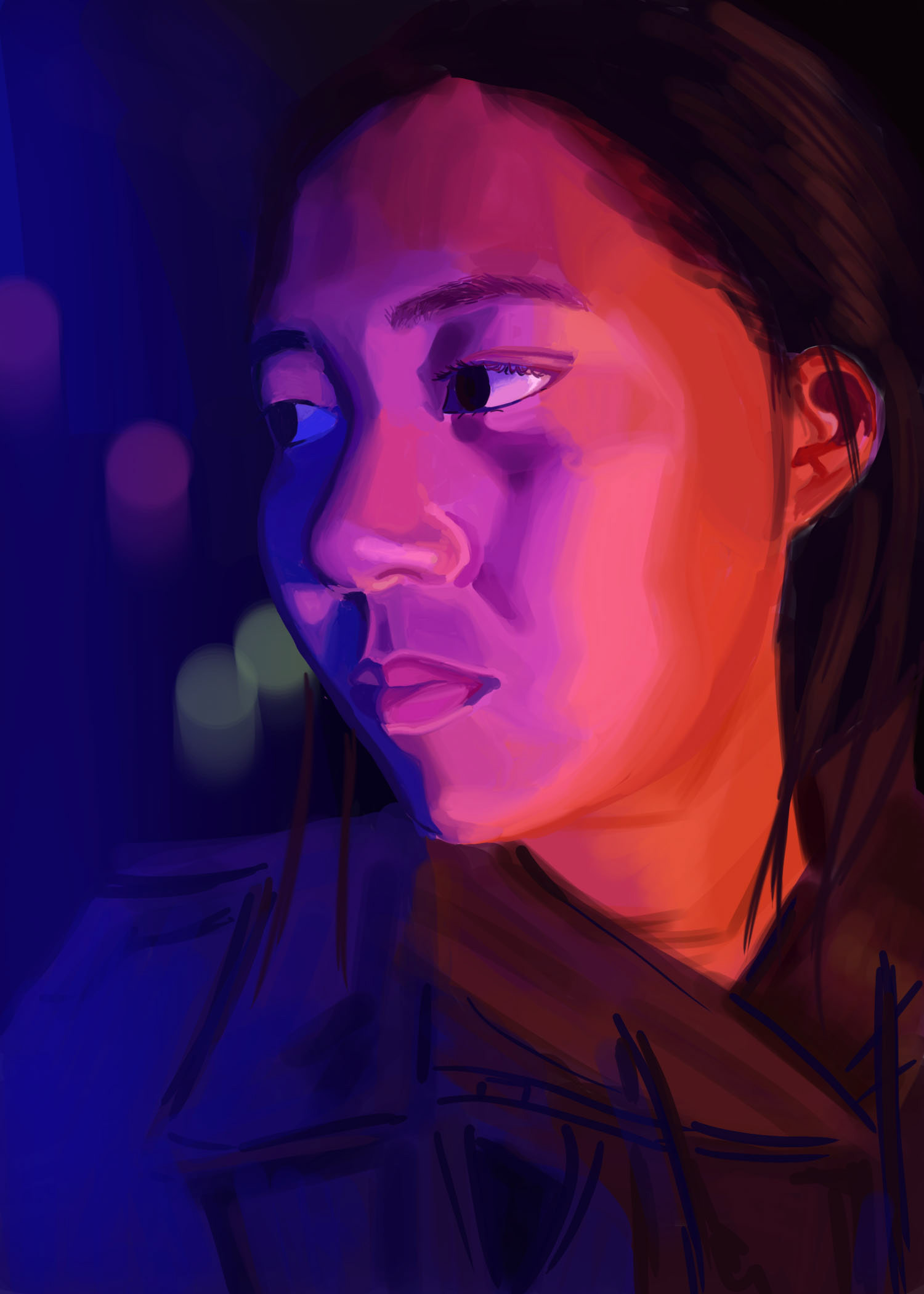 Amelia Miller, "Portrait in Complementary Light" Digital Art, Digital Illustration Class