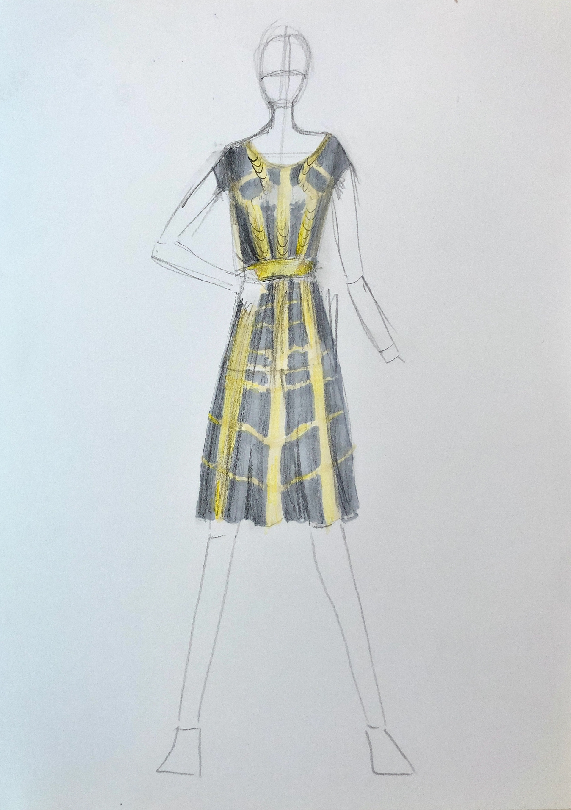 Zoe Stiefel, "Metallic Short Dress", Drawing, Fashion Figure Drawing