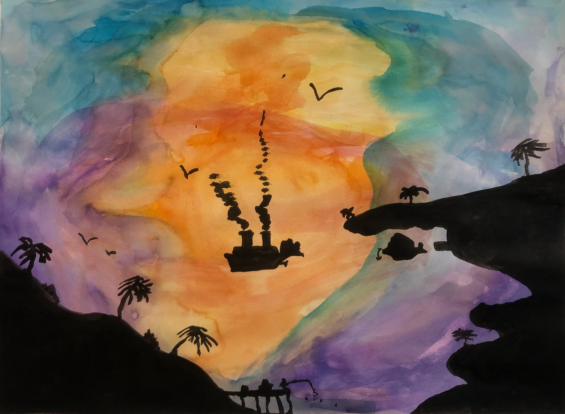 James Strauss, "India ink Silhouette Watercolor", India ink watercolor, Drawing: Beyond the Pencil