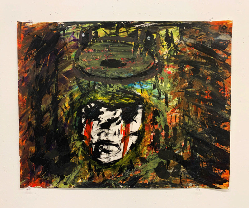 Drusilla Mango, "Froggy Hat is His Only Coping Mechanism", Acrylic on Paper, Beginning Painting