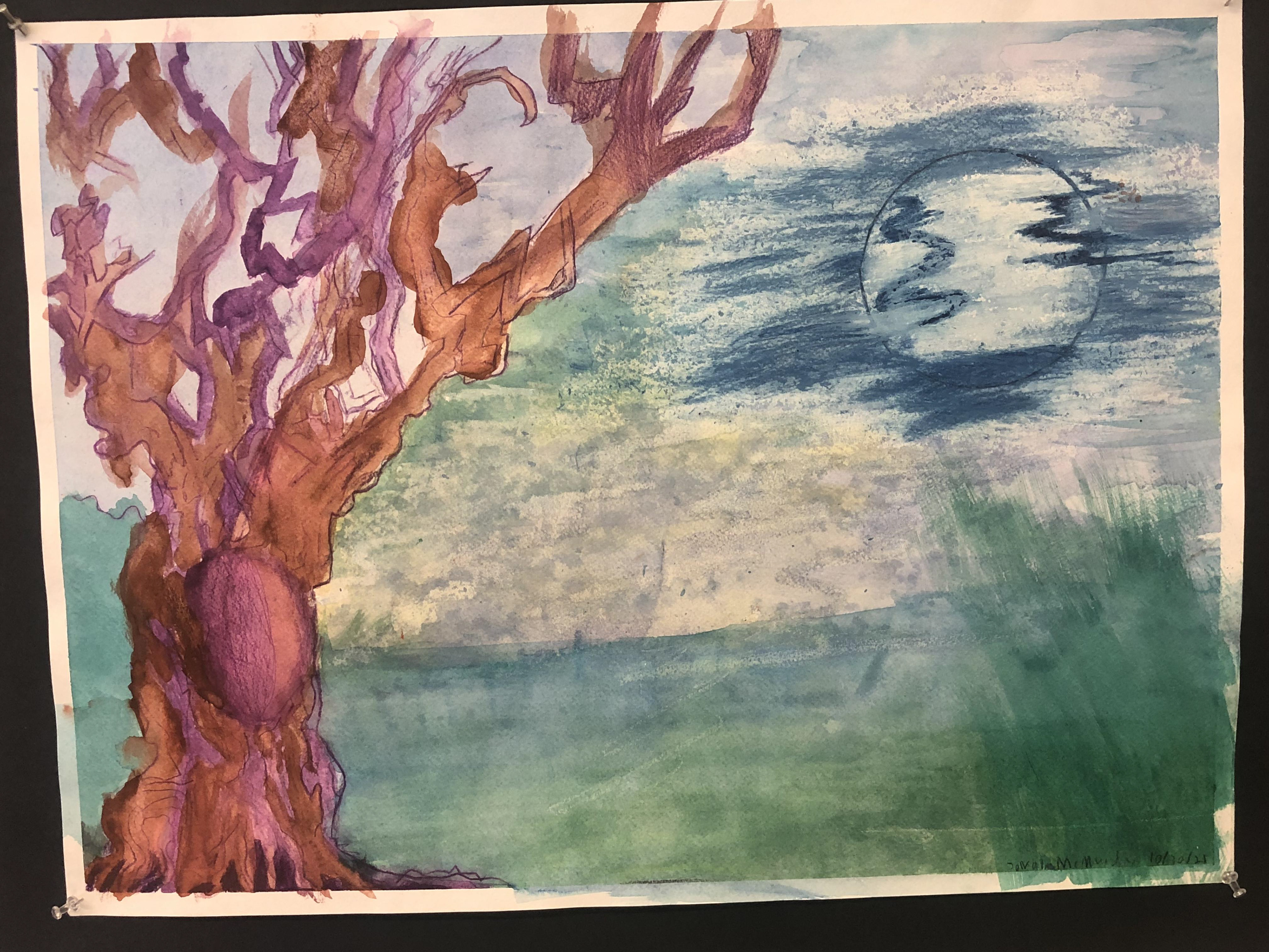 Jonah McMurdy, "Wind in the Willow", Oil pastels, prismacolors, and watercolors, Drawing: Beyond the Pencil