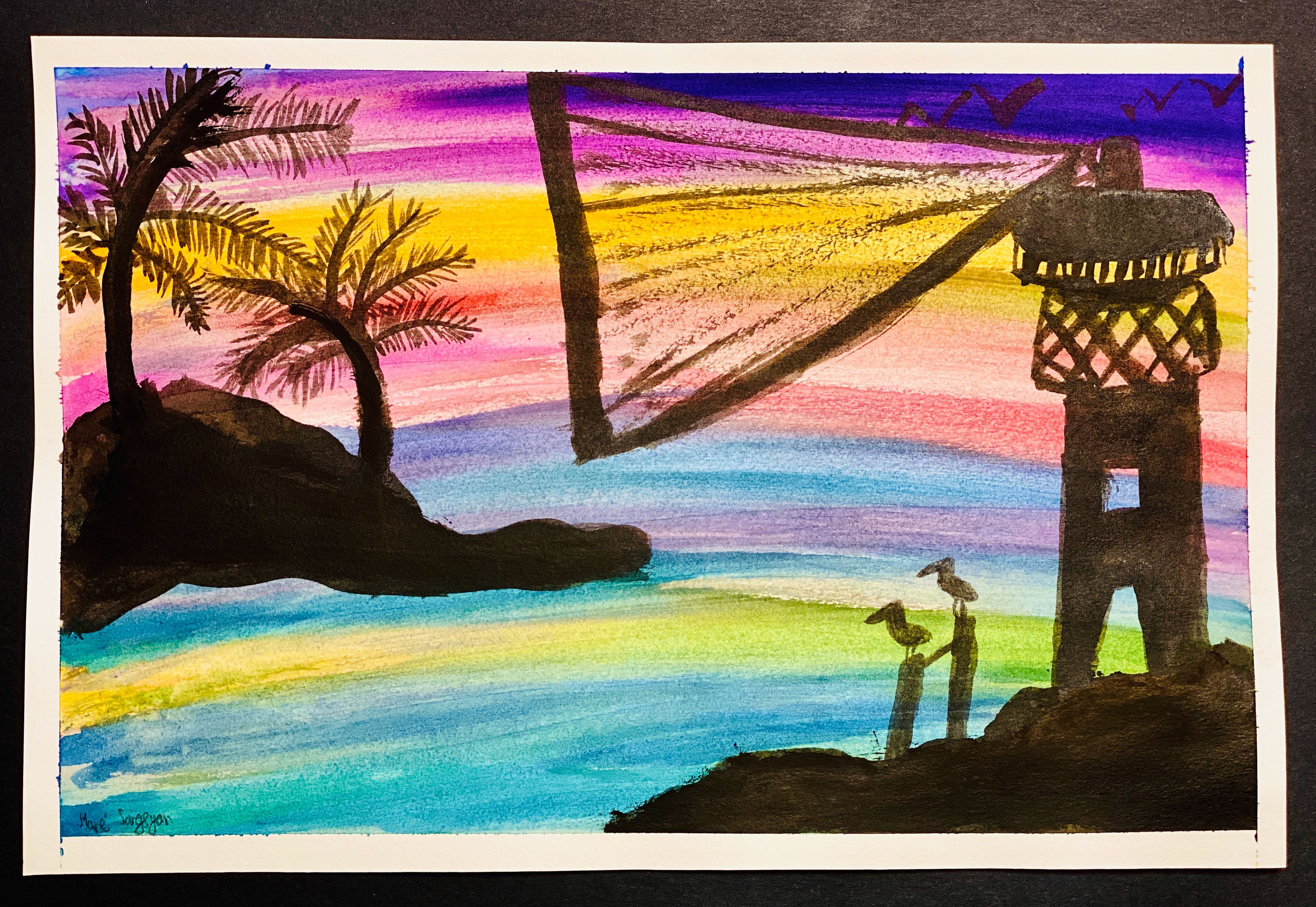 Mane Sargsyan, "The Lighthouse's Sunset Colors", Painting, Drawing From Nature