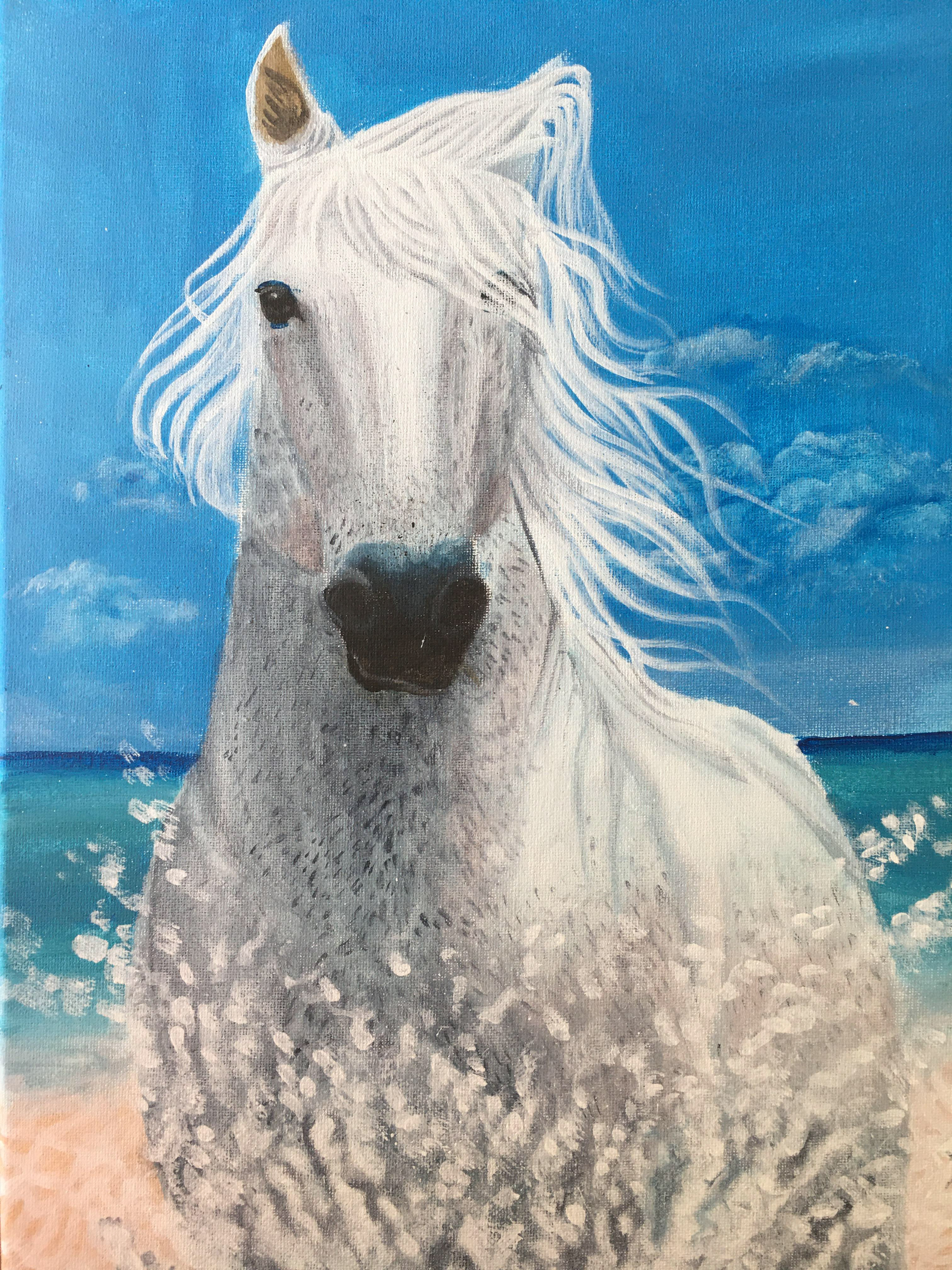 Abby Xiong "Seaside Horse" Painting, Intermediate Painting Class