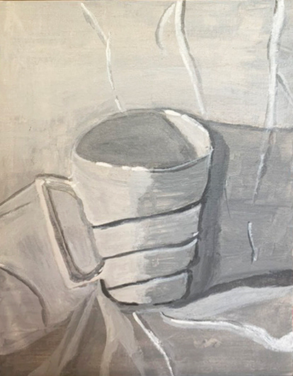 Meredith Stewart "Black and White Mug Still Life" Painting, Fundamentals of Painting Class