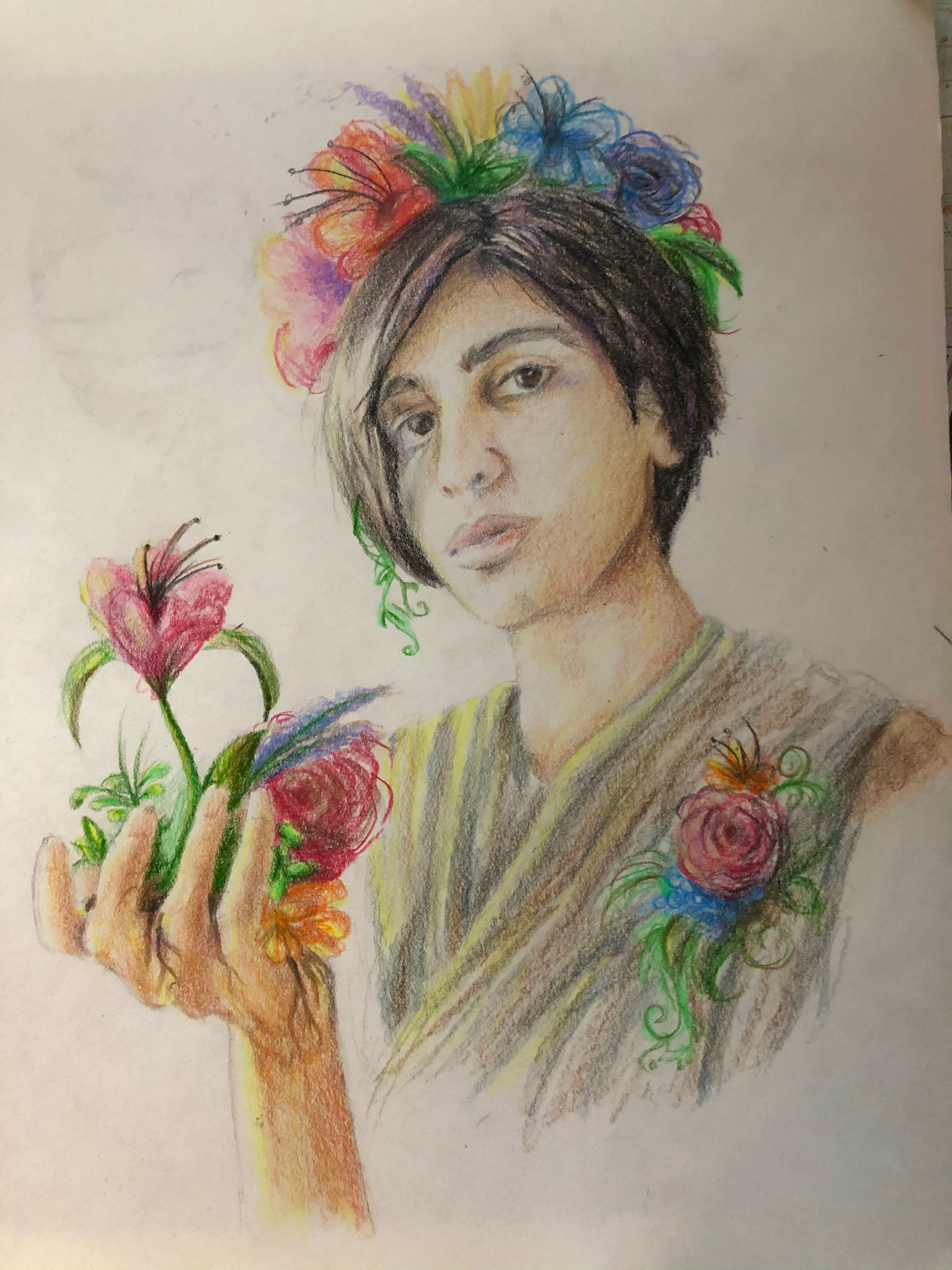 Zoe Stiefel, "Mythological Figure - Persephone", Colored Pencil, Narrative Self Portraits Class