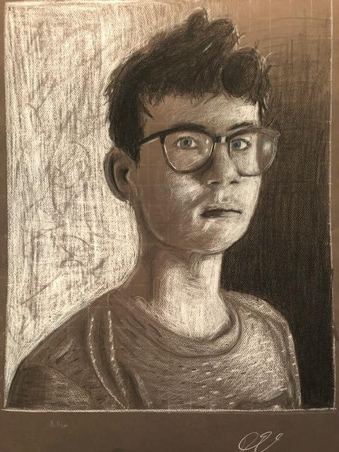Daniel Anthony "Self Portrait" Colored pencil on gray paper, Portfolio Preparation: Observational Drawing Class