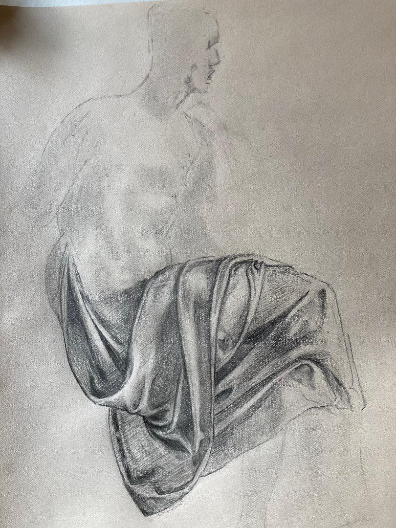 Marcia Robbins, "Study for Erythraean Sibyl by Michelangelo - not" 18 x 24", Graphite pencils, Atelier Drawing Class