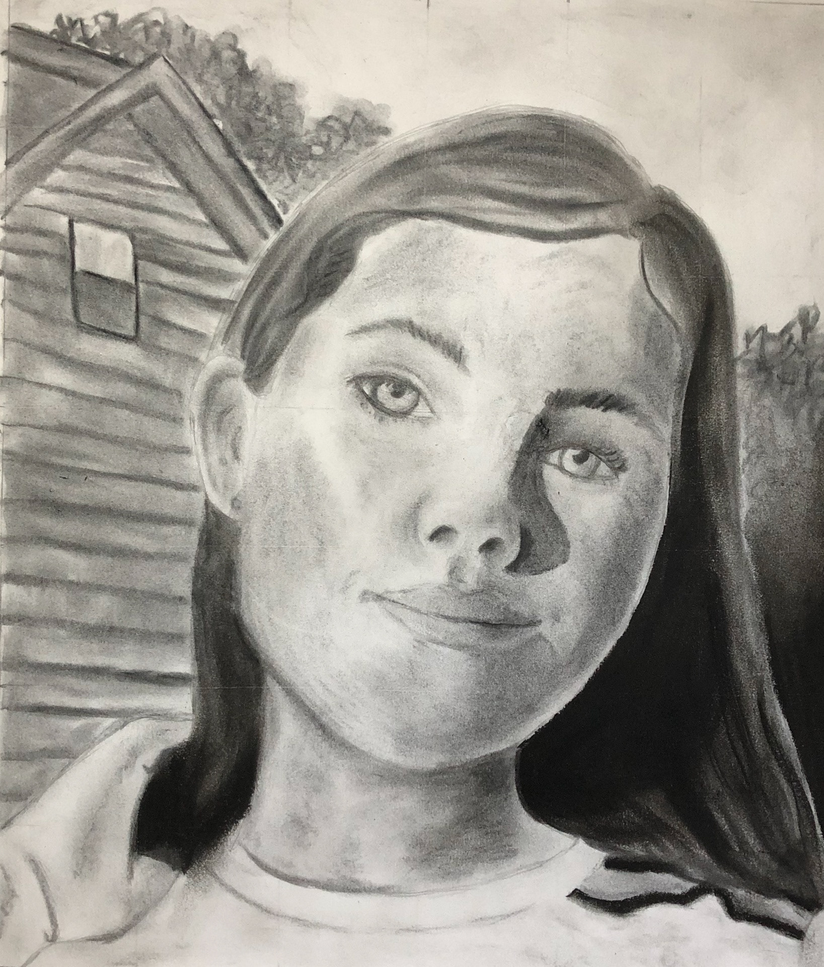 Katrina Boyce "Suburban" Charcoal, Narrative Self Portraits Class