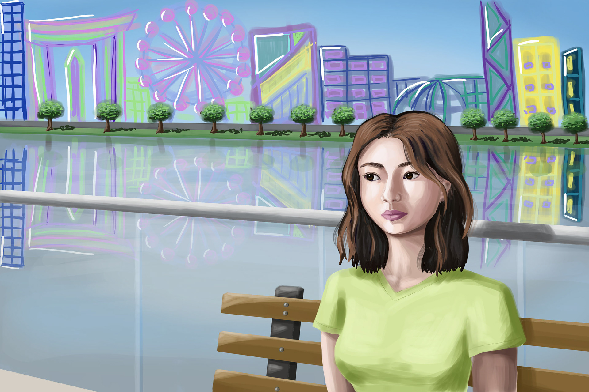 Amelia Miller "Girl with Colorful Skyline" Digital Art, Digital Illustration Class