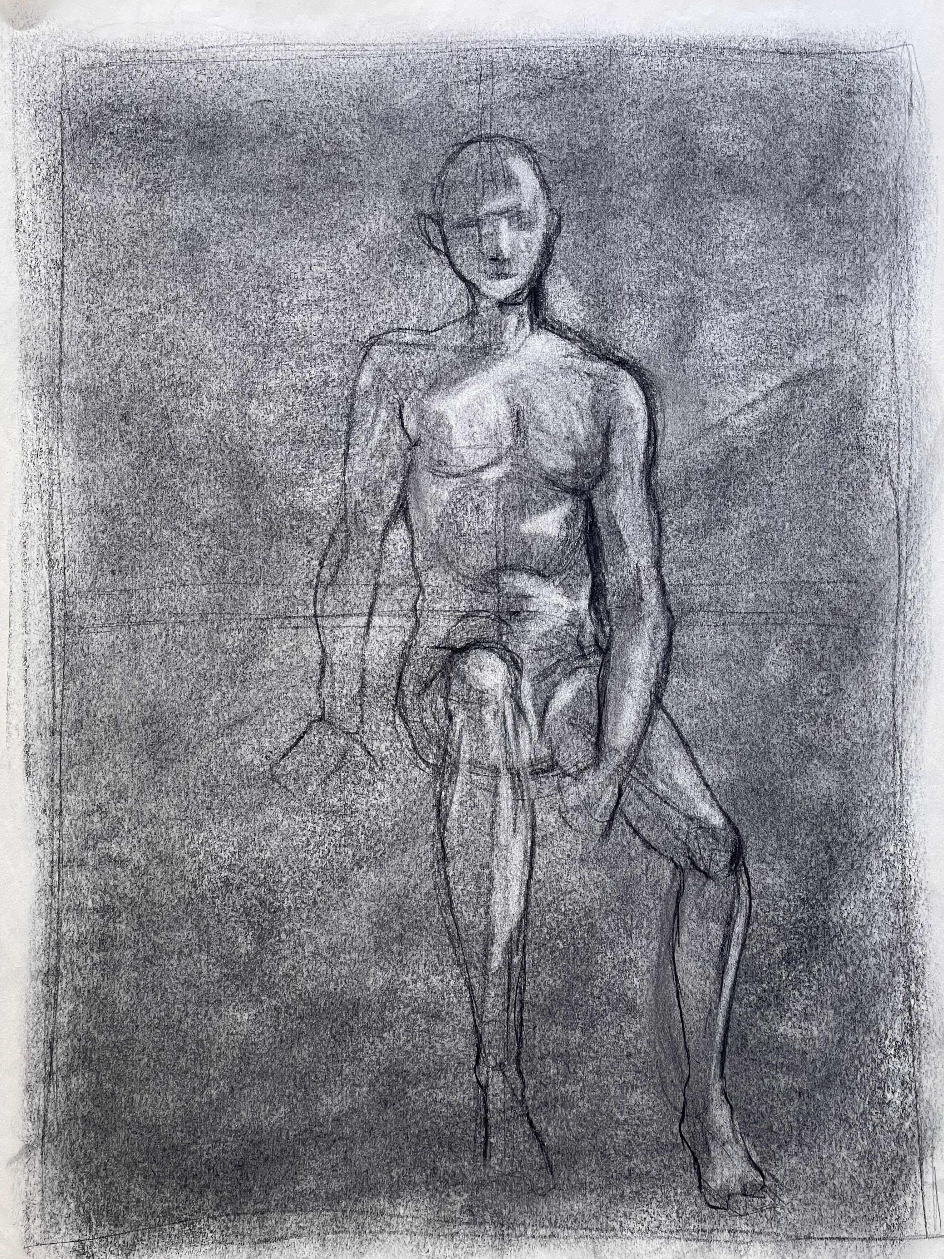 Jasmine Neumann, "Life Drawing of a Man Sitting", Charcoal, Portfolio Preparation