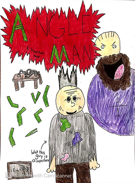 Owen Rakow "Angle Man Movie Poster", Pencil, Ink, Colored Pencil, Cartooning 101 Class