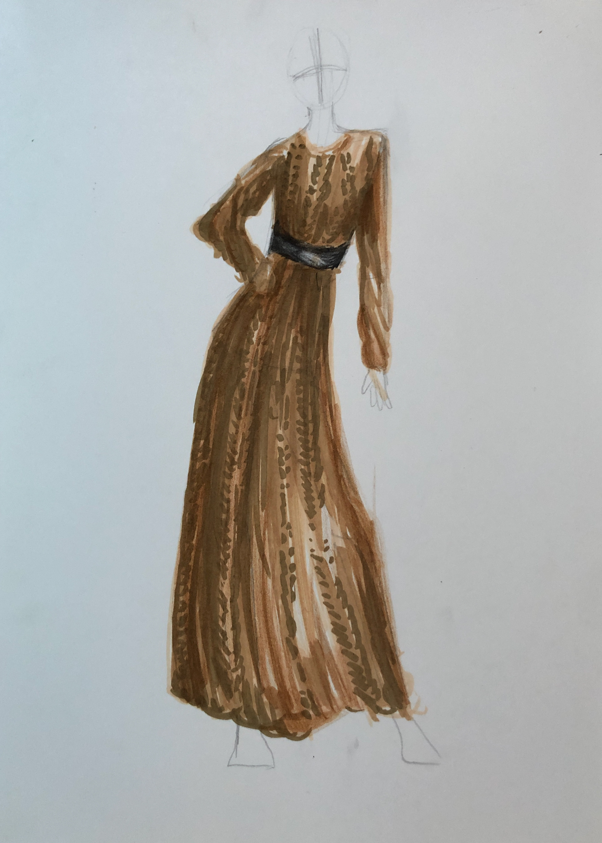 Zoe Stiefel, "Patterned Dress", Drawing, Fashion Figure Drawing