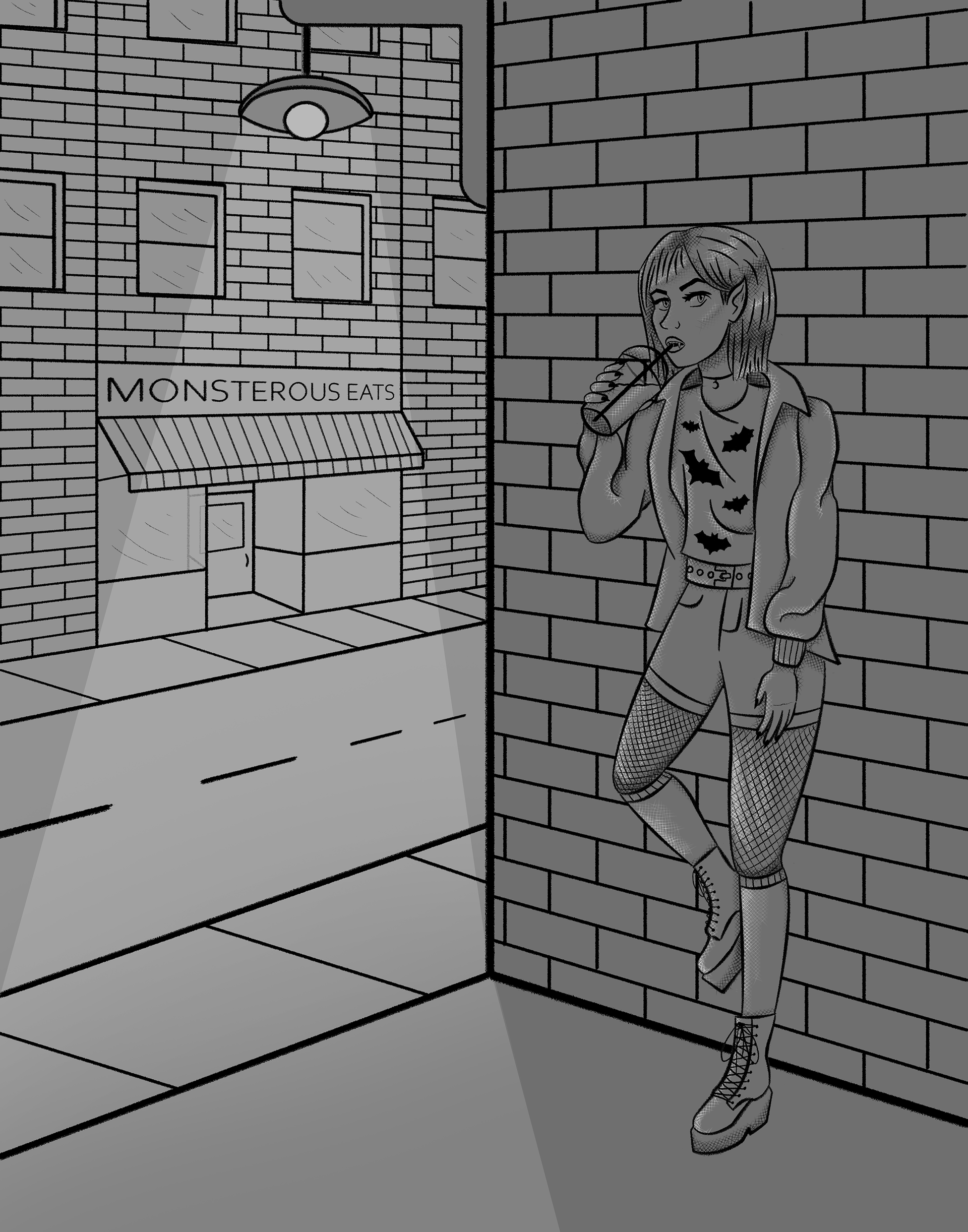 Rachel Soucie, "Vampire Line Drawing", Digital Art, Digital Painting in Photoshop: Monsters Class