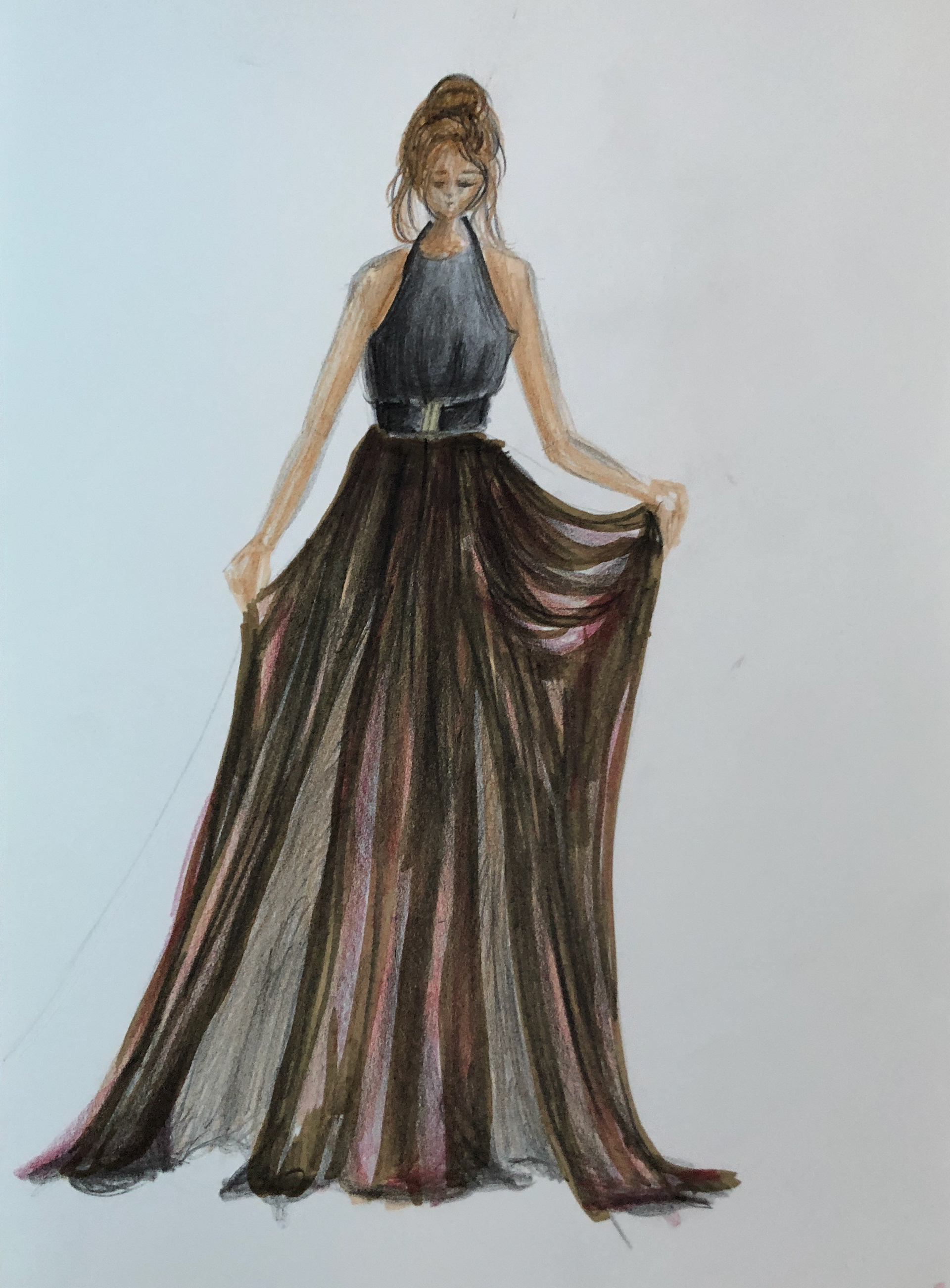Zoe Stiefel, "Auburn Gown", Drawing, Fashion Figure Drawing