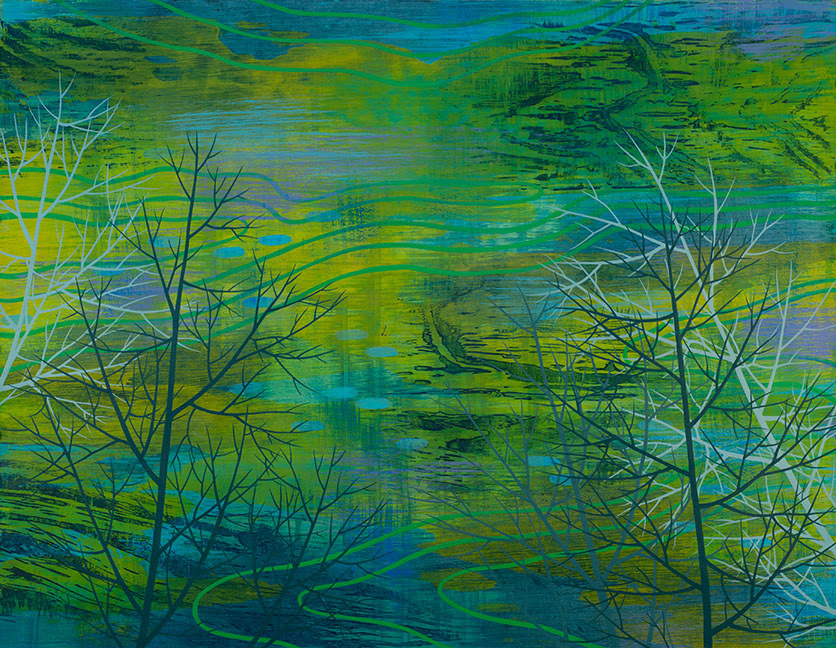 Susan Danko, "Wetland 77", Acrylic Painting / Linocut, 19" x 24"