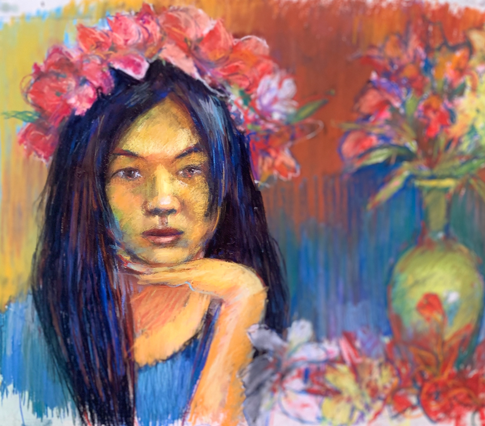 Patrick Dougherty, "Jennywu", Ink wash and chalk pastel 24 x 32", Mixed Media Observational Drawing Class