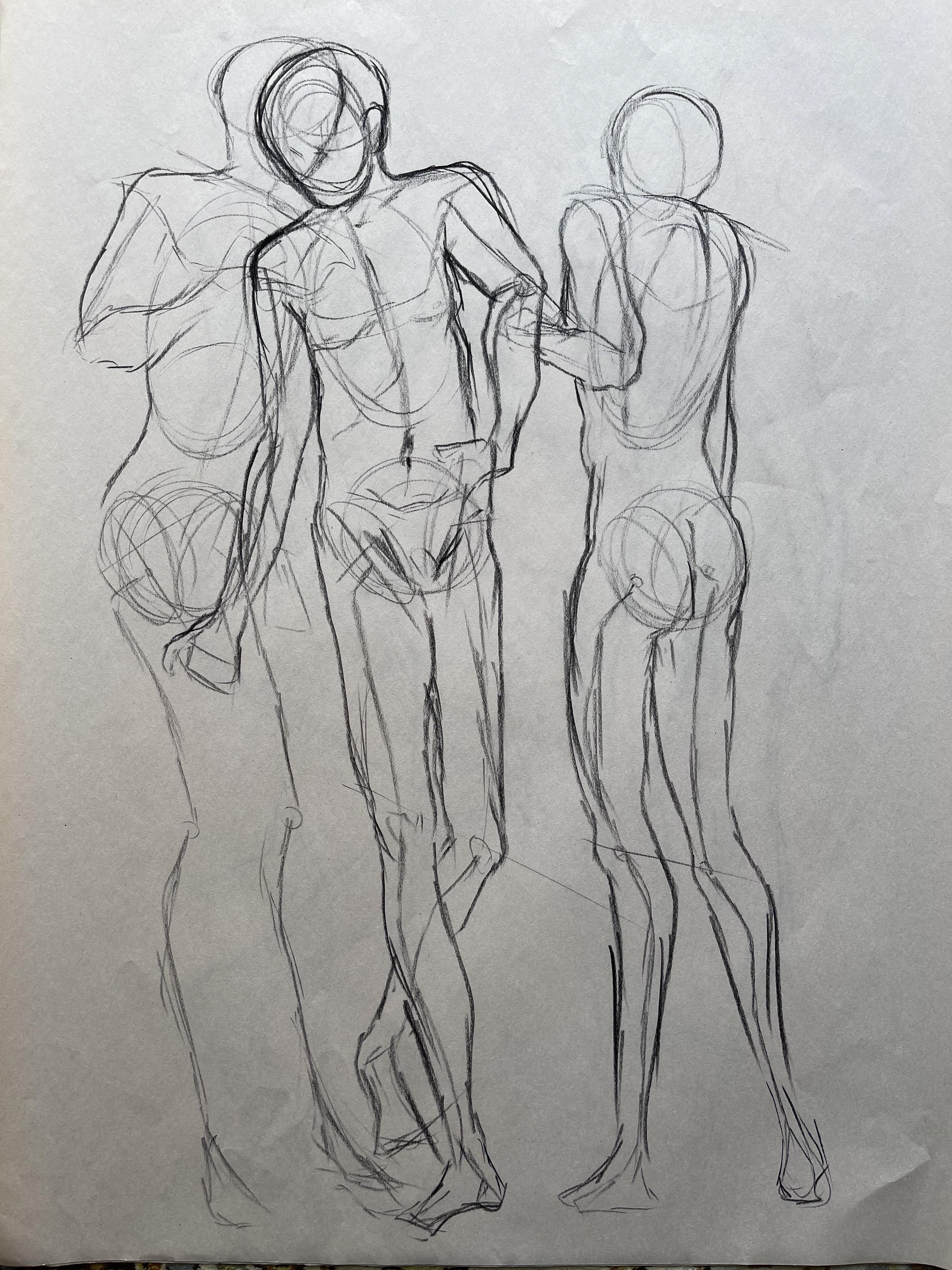 Jasmine Neumann, "Three Figures", Charcoal, Portfolio Preparation