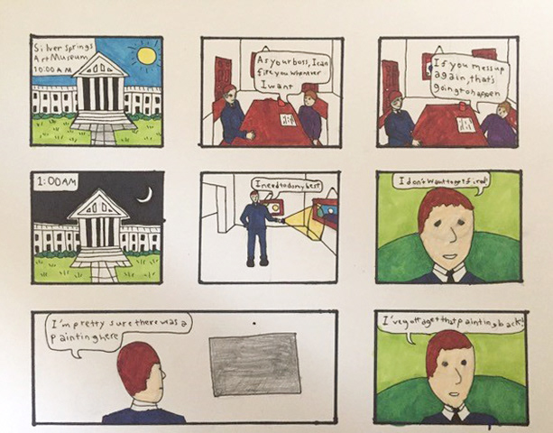 Gabriel Swai "Mischief in the Museum" Drawing, Cartooning 101 Class