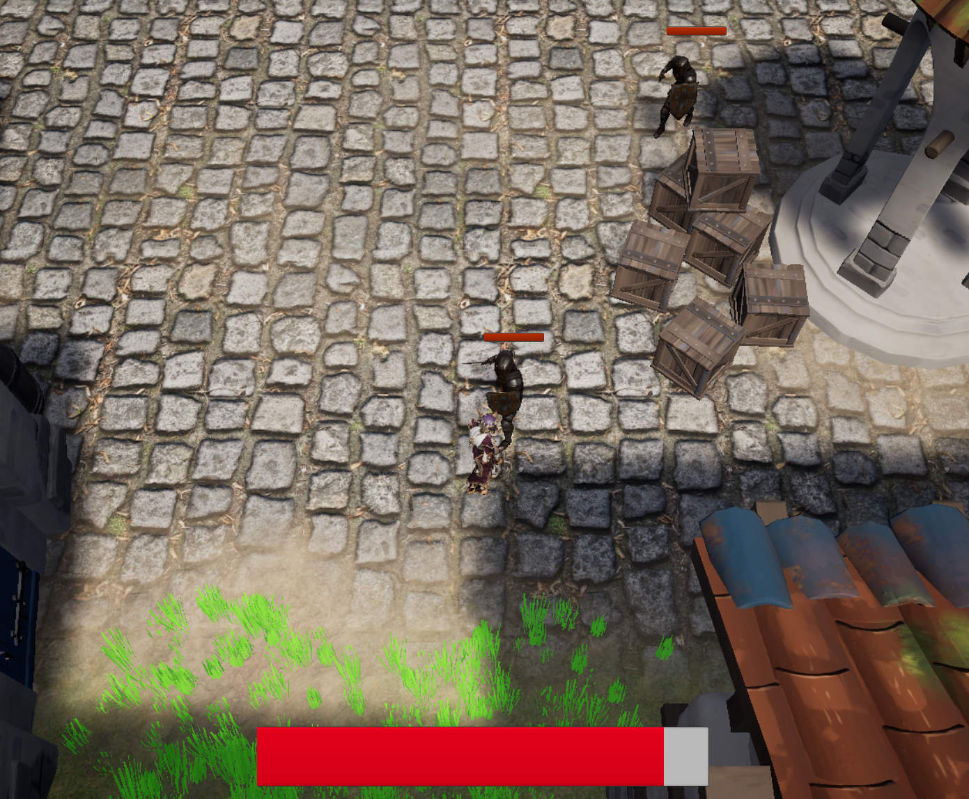 View of the starting area with two enemies