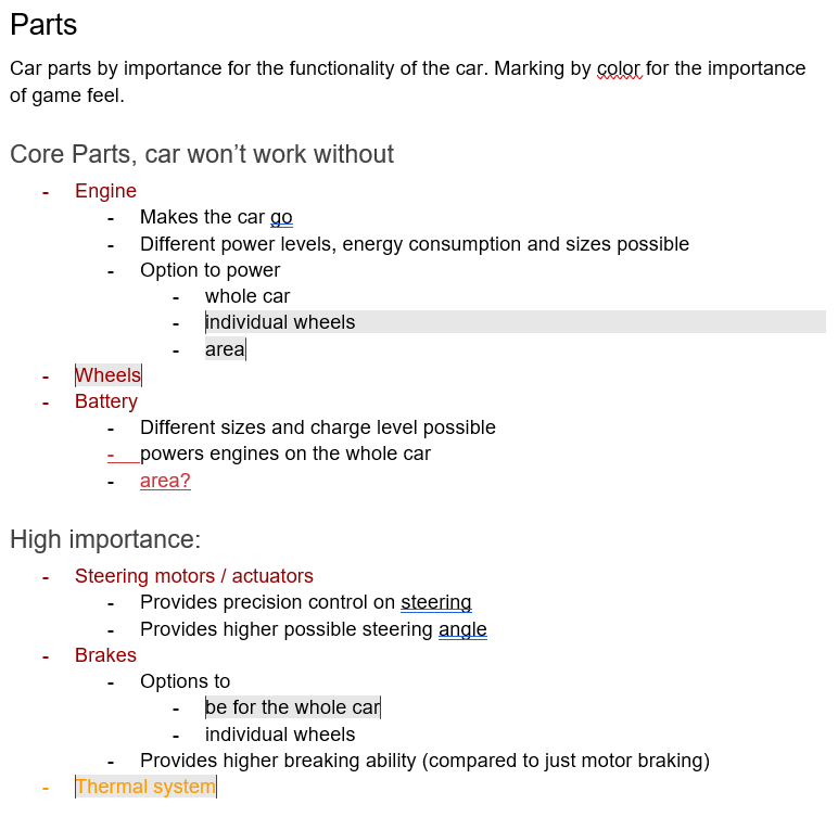 GDD for the car parts with priority coloring